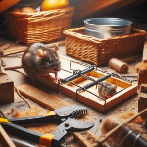 Rodent control trap set up in an attic - Rodent pest control service